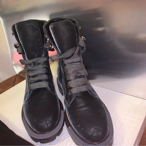 Giorgio Armani Velvet Lace-up Boots Size 39 dark grey velvet - Picture 3 of 12